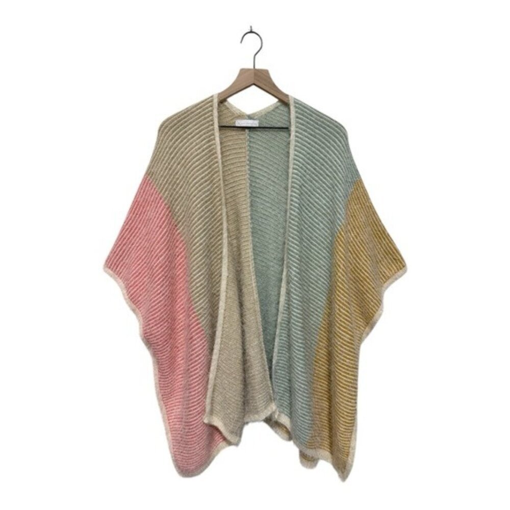 House of Harlow 1960 Pink and Green Color-Block Poncho Sweater Size L - Picture 2 of 10